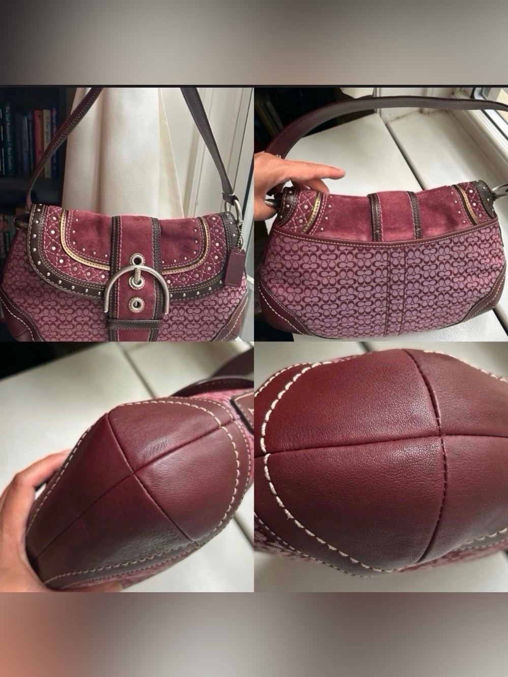 Coach Soho Flap RARE Plum/Burgundy Suede & Mini C Shoulder Bag with Studs - Picture 2 of 8